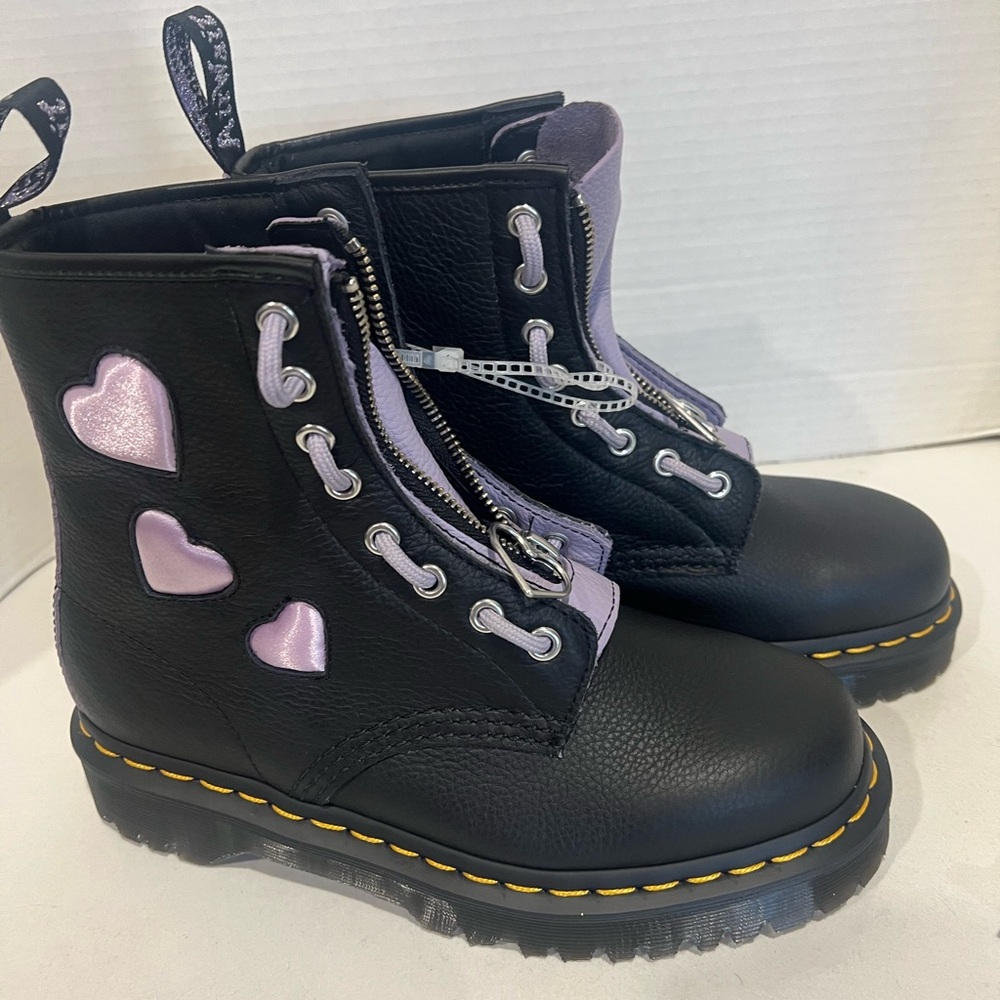 Dr. Martens 1460 Zip Heart Virginia Satin Lux Boots Size W8